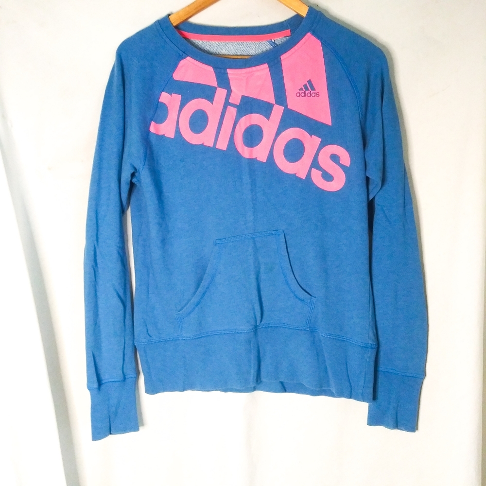 Adidas womens blue and hot pink crew neck sweater